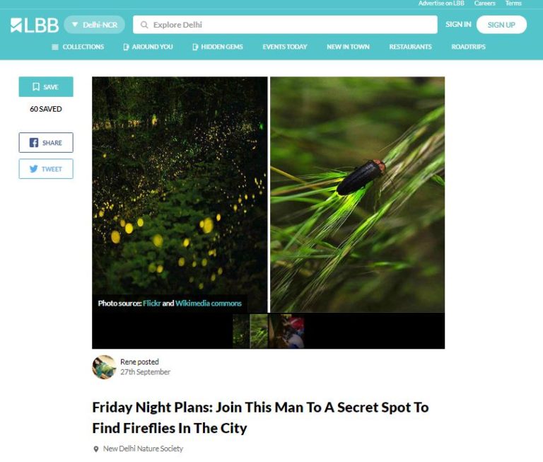 Join Verhaen khanna and new delhi nature society to explore a secret spot to find fireflies.