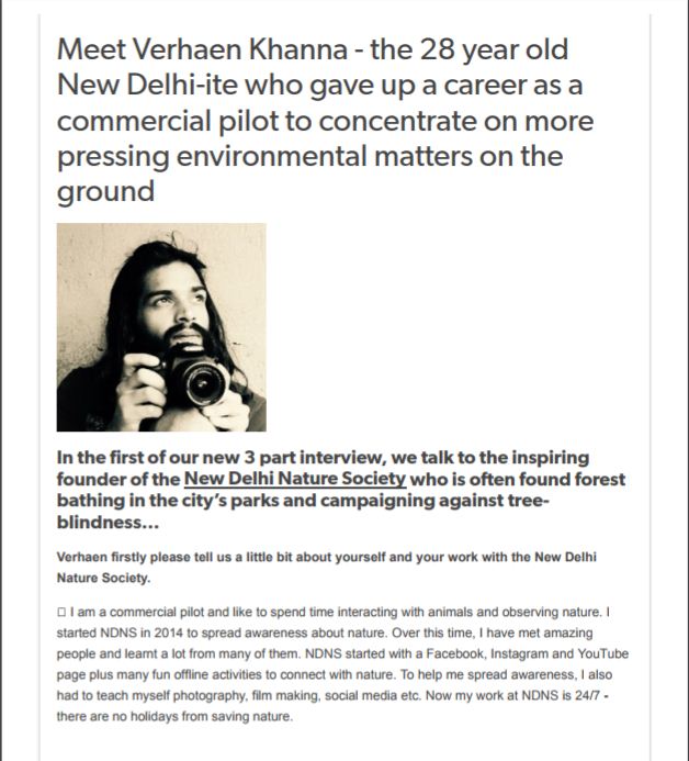 Verhaen Khanna gave up his career to save environment. join ndns ngo cause and save environment