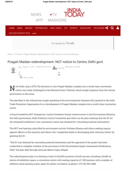 Pragati maidan redevelopment NGT notice to centre, delhi govt. Join hand with new delhi nature society ngo to save enviroment